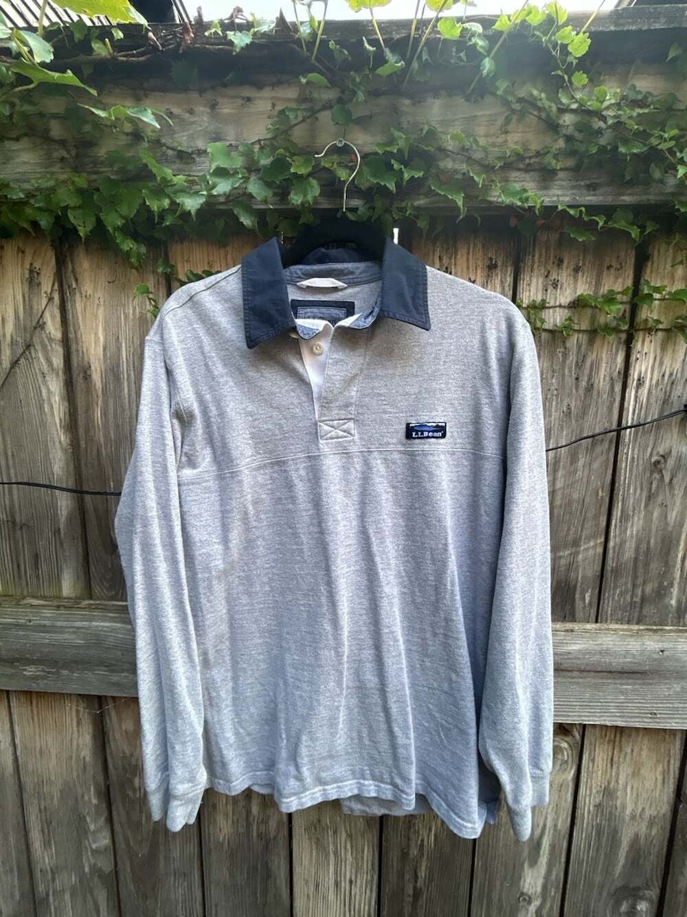 L.L. Bean Long Sleeve Rugby Shirt Size M-REG Gray Cotton